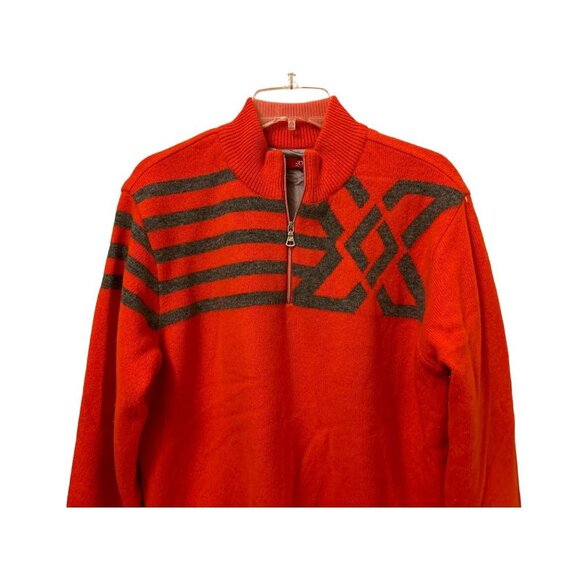 JDX 1/4 Zip Pullover Sweater Lined Wool Orange Gray Geometric Design Sz Large - Picture 3 of 9